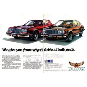 1981 Buick Riviera and Skylark Coupe 2 Page Vintage Print Ad 80s Car Wall Art